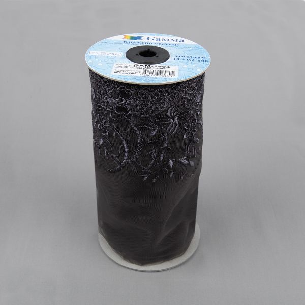 Кружево на сетке 190 мм / 10 м, серый, Gamma GKM-1904