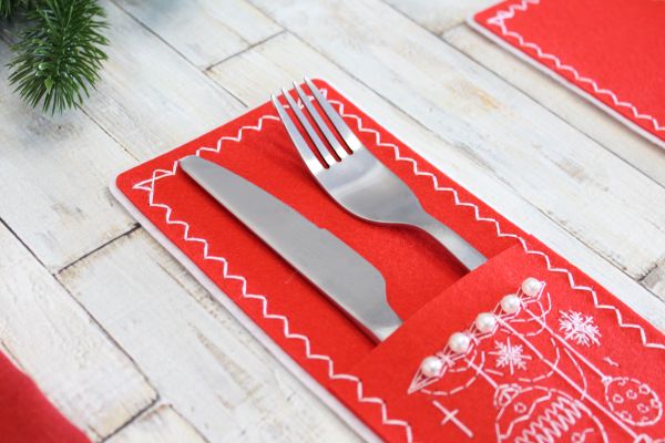 Набор для вышивания нитками МП Студия (Жар-птица), Новогодние узоры. Набор для сервировки приборов, 26х11 см