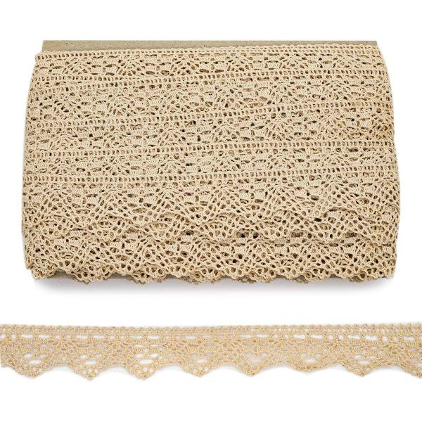 Кружево вязаное (тесьма) хлопковое 30 мм / 25 метров, одностор. (02 бежевый)