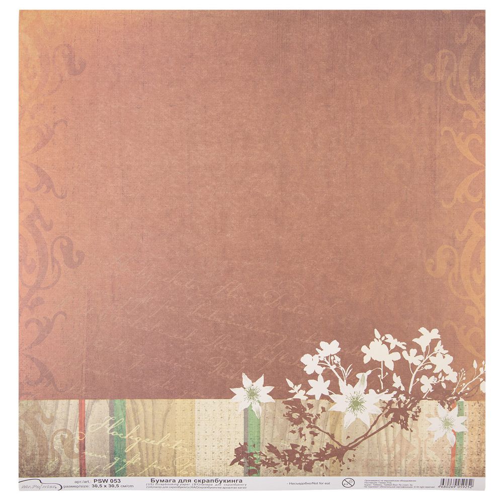 Бумага для скрапбукинга 180 гр/м², 30.5х30.5 см, 10 шт, (230)053 -Коричневый шарм, Mr.Painter PSW