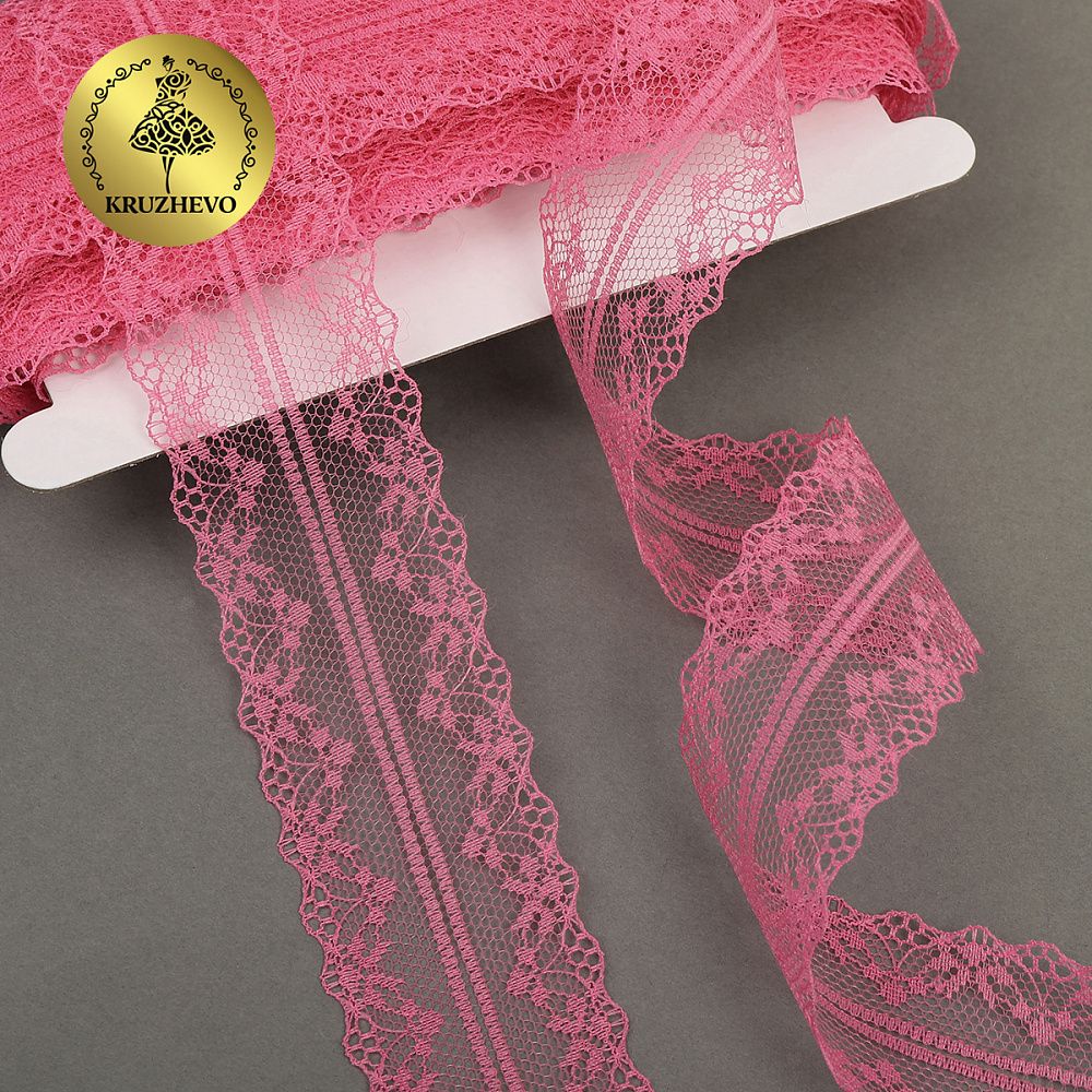 Кружево отделочное в стиле "трикотаж" 40 мм, TBY 150-1, цв.16 коралловый, уп.27.4м