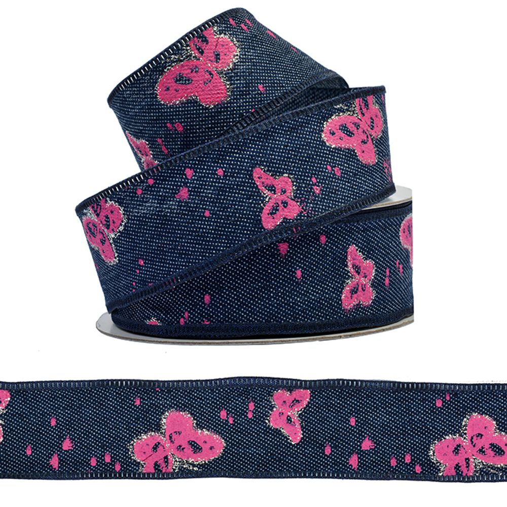 Лента джинсовая с рисунком, MJL012, 25 мм, уп. 9,14 м