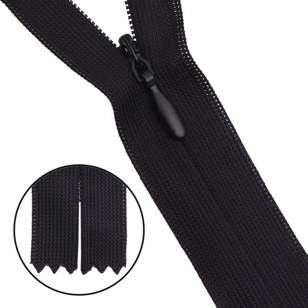 Молния потайная (скрытая) Т3 (3 мм) 1 зам., н/раз., 18 см, черн, 31150 / 18, 10 шт