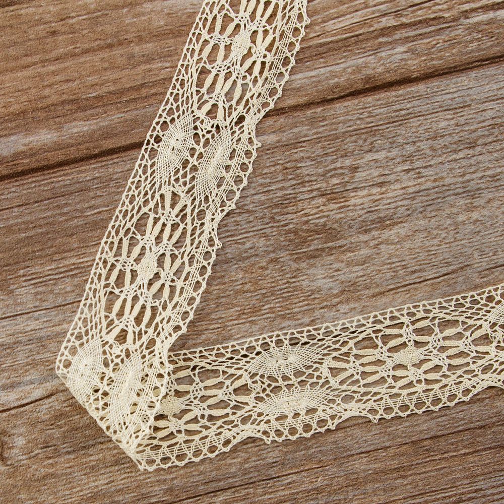 Кружево вязаное (тесьма) хлопковое Iemesa 50 мм, 30 м, цв.экрю, 185597