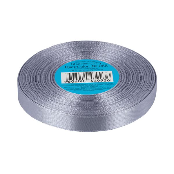 Лента атласная 1-сторонняя 12.0 мм / 33±2 метра, 088 стальной, Gamma