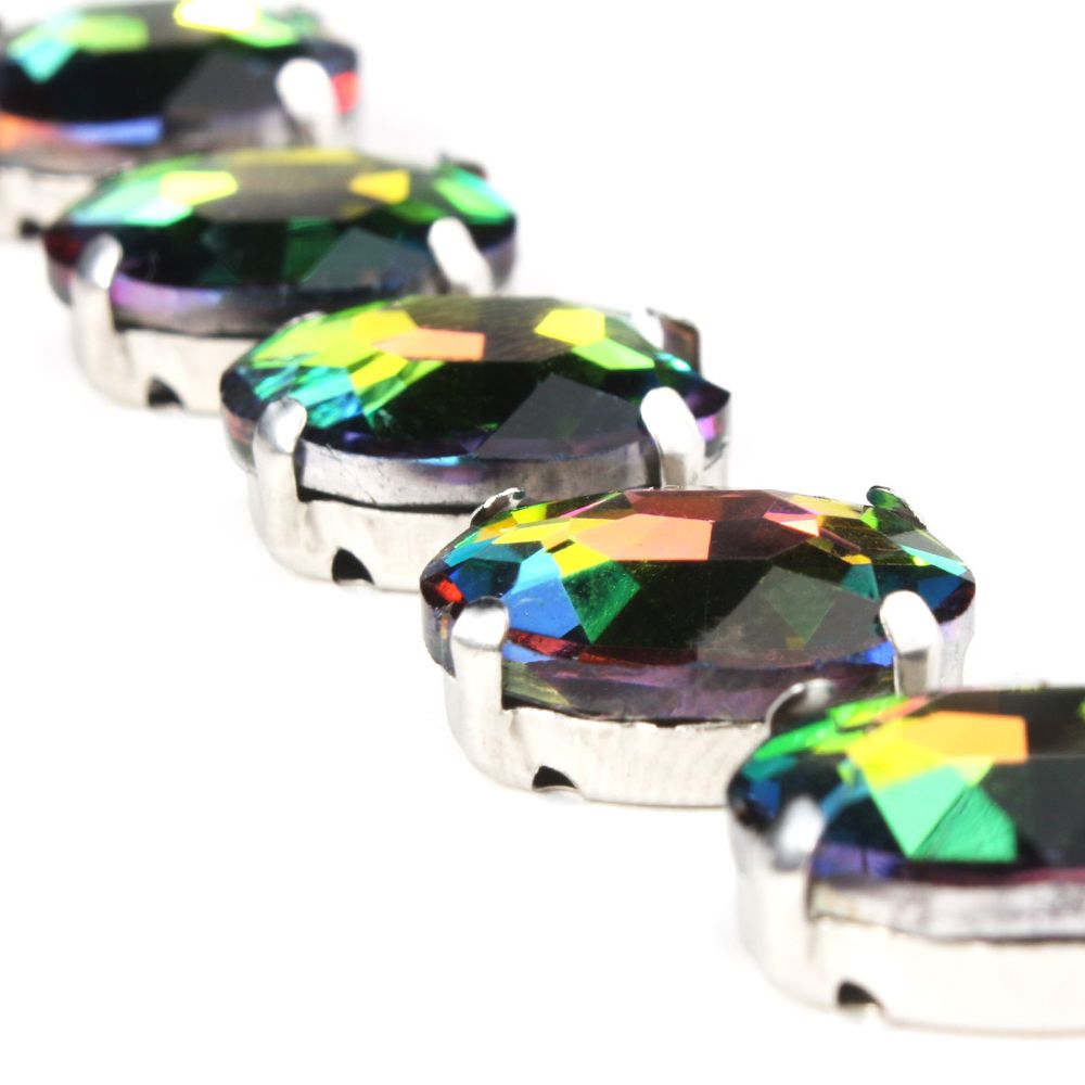 Хрустальные стразы в цапах овальной формы, радужный 10х14 мм, 5 шт., ОЦ003НН1014