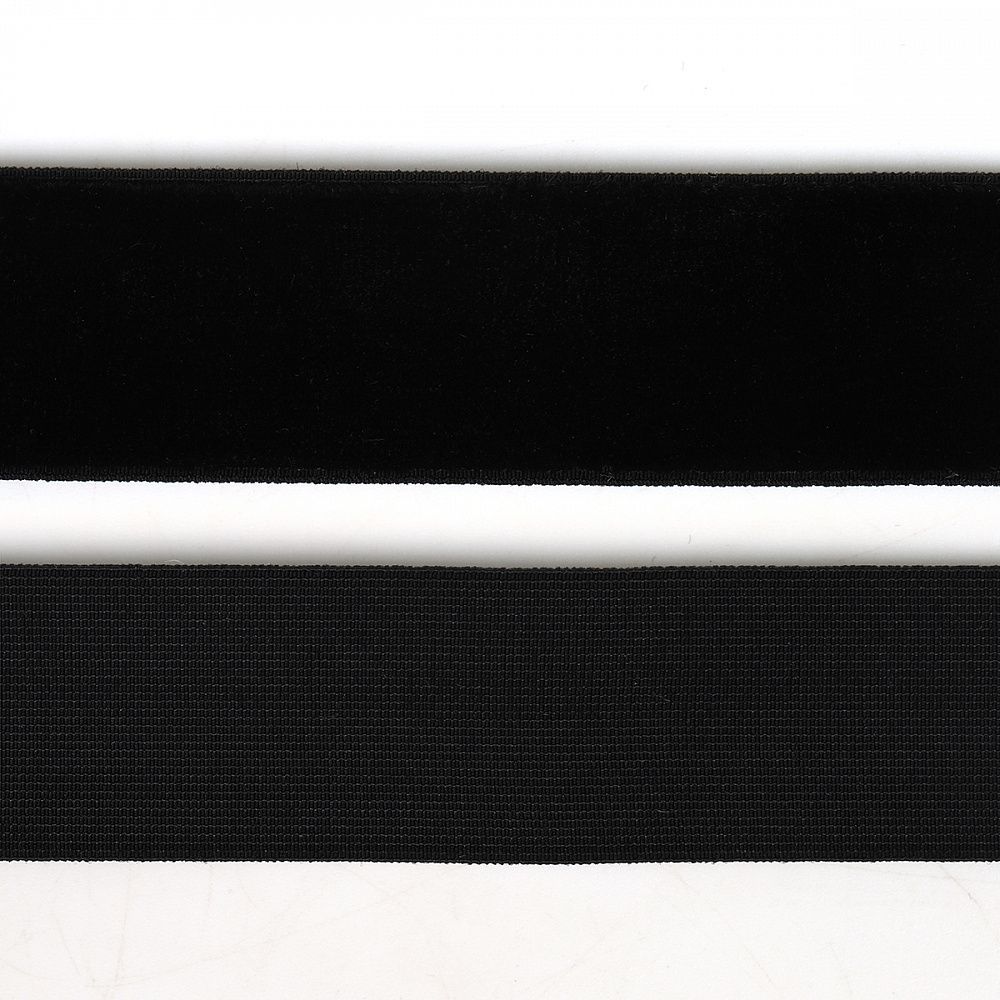Лента бархатная (тесьма) эластичная 25.0 мм / 22.86±1 метров, арт.EL25VR03 нейлон цв.черный