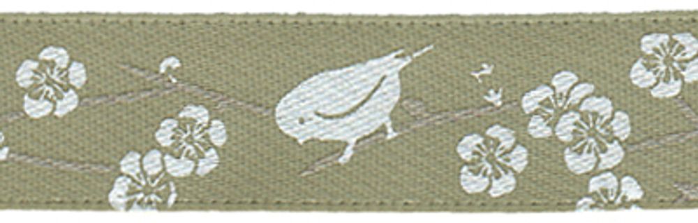 Лента атласная с рисунком 12 мм, 22.8 м, F11/149 Цветы/св. хаки, Gamma ALP-122