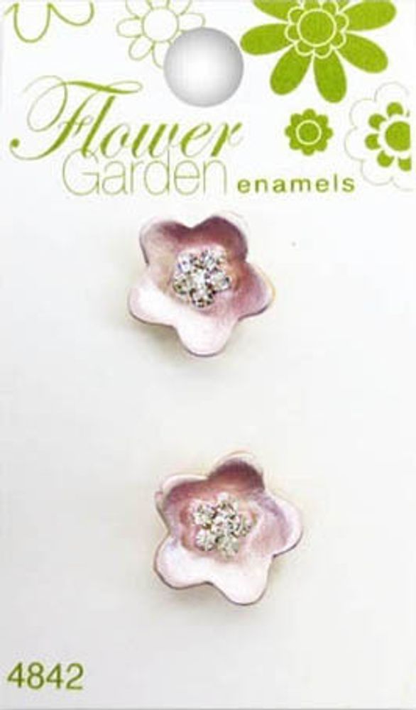 Пуговицы Flower Garden enamels, 16 мм, 2 шт, металл, св.розовый с кристаллами