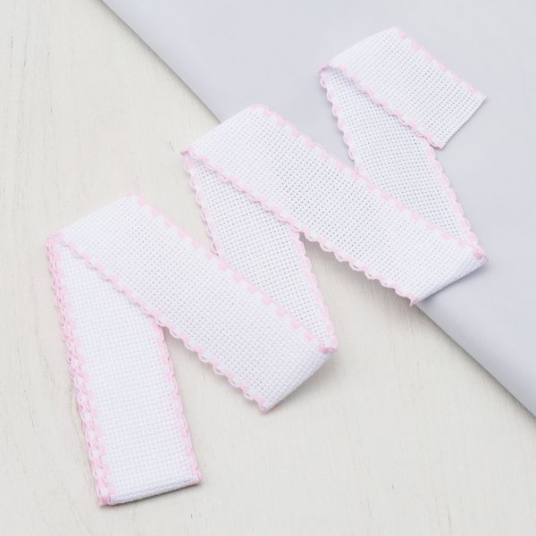 Канва лента 35 мм / 1.5 метра, 100% хлопок Bestex (белый/розовый)