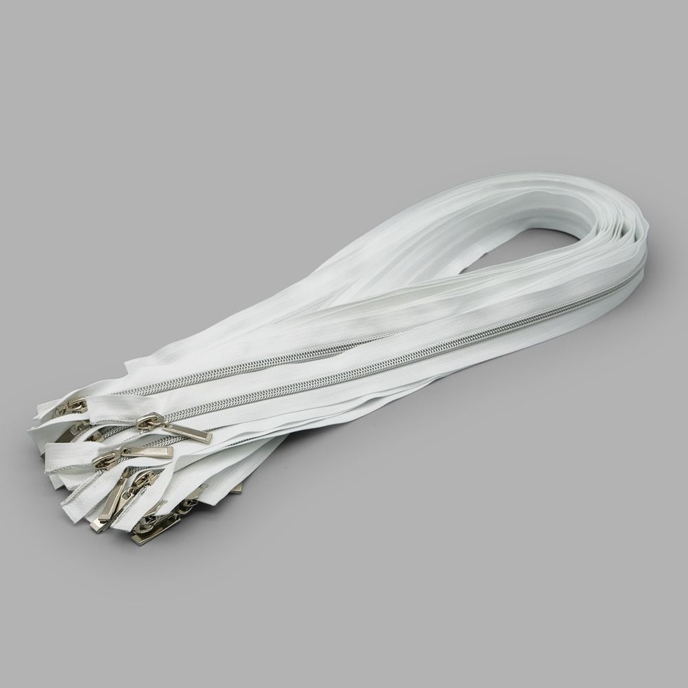 Молния спираль (витая) Т7 (7 мм) 2 зам., разъем., 100 см, никель / белый, 10 шт