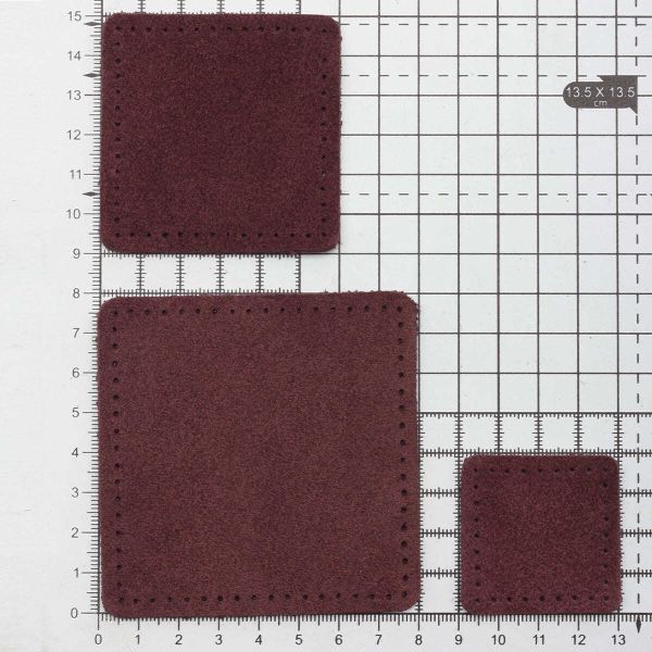 Набор заплаток пришивных из замши, квадрат 4см, 6см и 8см, с перфорацией, 3 шт, 100% кожа (31 бордовый), 59402