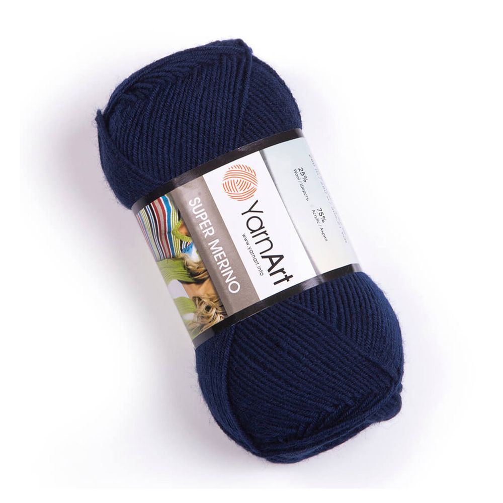 Пряжа YarnArt (ЯрнАрт) Super Merino / уп.5 мот. по 100 г, 300м, 148 т-синий