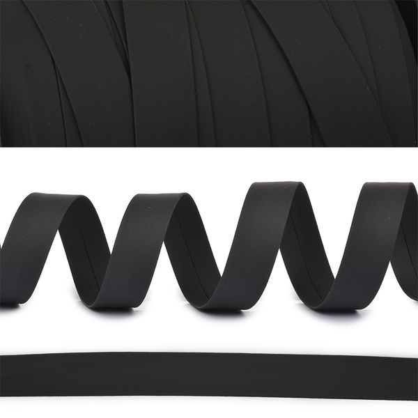 Косая бейка кожзам матовая 15 мм / 50 метров, черный