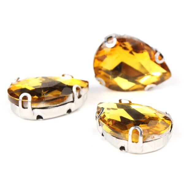 Хрустальные стразы в цапах формы капля, желтый 13х18 мм, 3 шт., АЦ004НН1318
