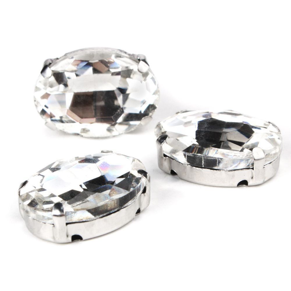 Хрустальные стразы в цапах овальной формы, белый 13х18 мм, 3 шт., ОЦ001НН1318