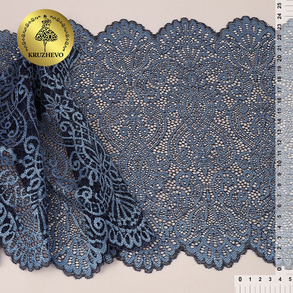 Кружево бельевое эластичное 240 мм / 25 м, TY.40992, цв.голубой, Kruzhevo