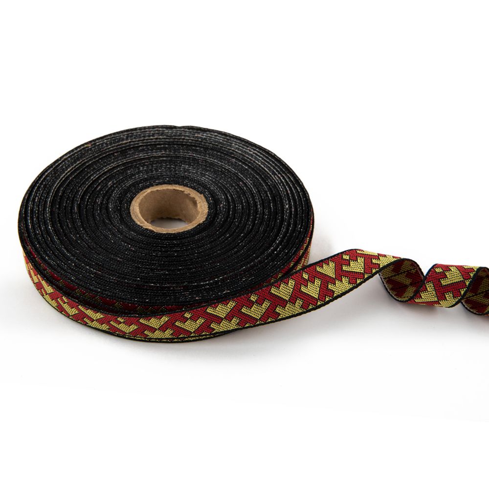Лента (тесьма) жаккардовая 18.0 мм / 25±1 метров, черный-красный-желтый, Gamma С3771Г17 рис.9699