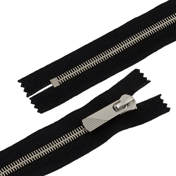 Молния металл Т8 (8 мм) 1 зам., н/раз., 20 см, декор, серебро, черный, KAP-8 Gamma, 5 шт