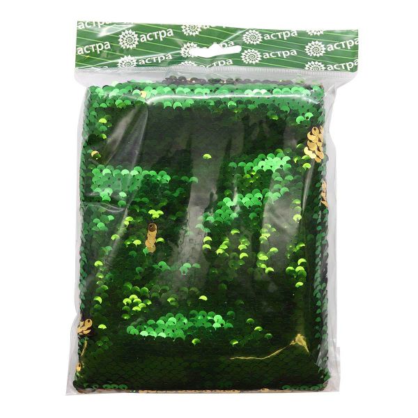 Ткань для рукоделия с двухсторонними пайетками, зеленый/золото, 65х50см, Astra&Craft