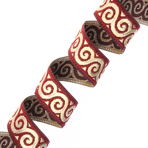 Тесьма декоративная металлизированная Спираль 16мм, 10 метров, 16061 бордо/золото