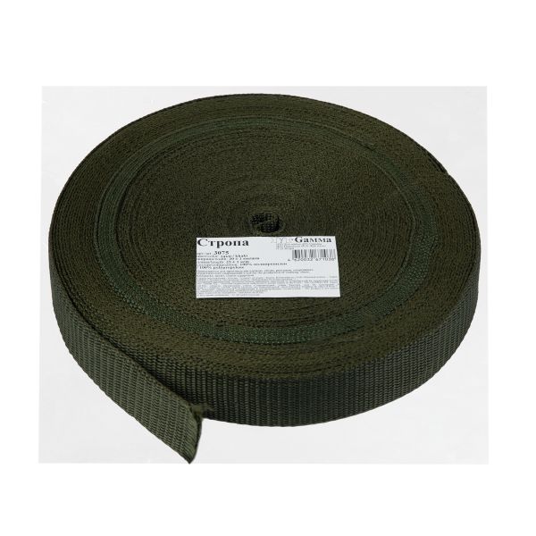 Стропа (ременная лента) 30 мм / 25 метров, толщ. 0.94 мм, [17.1 г/пог.м], 100% п/п, хаки, Gamma 3075