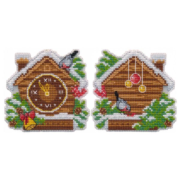Набор для вышивания нитками Овен, Ёлочная игрушка. Новогодние часы 9х8,7см