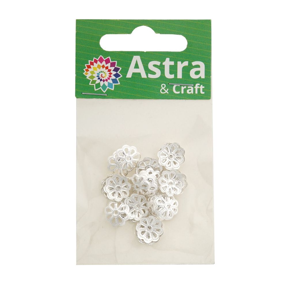 Шапочка для бусин, 10мм 50 шт/упак, Astra&Craft (Серебро), 4AR198