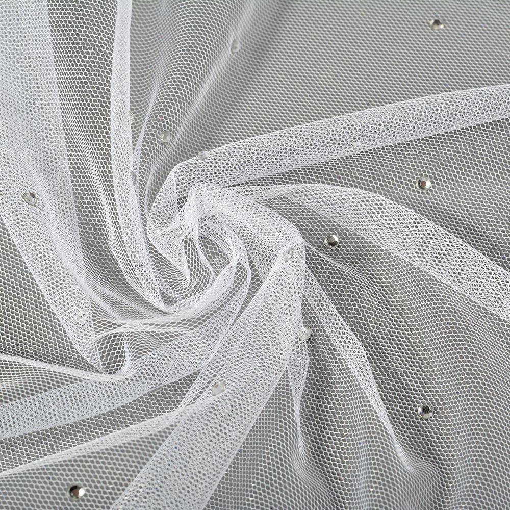 Фатин со стразами 150 см / 15 метров, 231.1-14, цв.белый