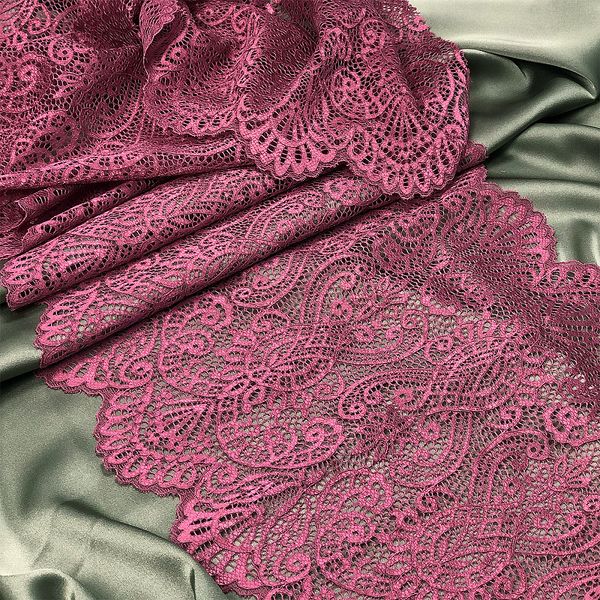 Кружево бельевое эластичное 240 мм / 3 метра, TBY.40992, цв.2925 розовый рубин, Kruzhevo