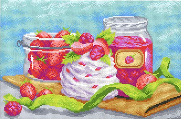 Набор для вышивания нитками МП Студия, Клубничное наслаждение, 30х40 см