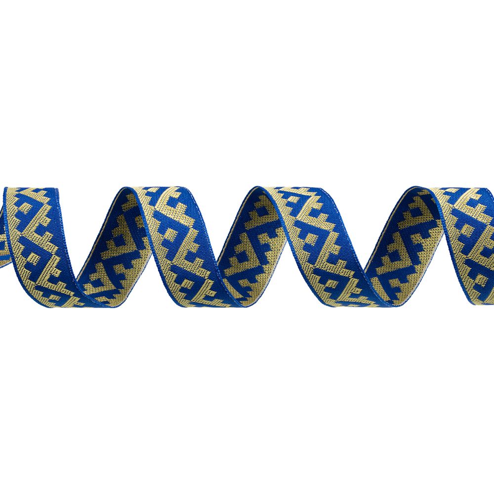 Лента (тесьма) жаккардовая 24.0 мм / 25±1 метров, Орнамент северных народов рис 8621сине-желтый (12), Gamma С3772
