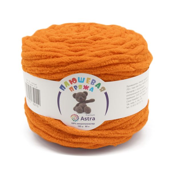 Пряжа Astra Premium (Астра Премиум) Плюшевая / уп.2 мот. по 100 г, 80 м, 203 светло-оранжевый