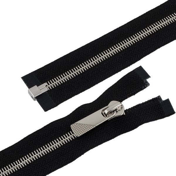 Молния металл Т8 (8 мм) 1 зам., разъем., 70 см, декор, серебро, черный, KAP-8 Gamma, 5 шт