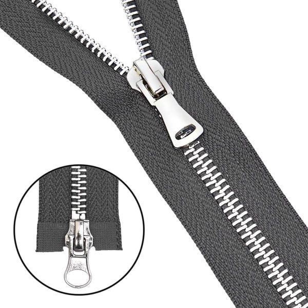 Молния металл Т5 (5 мм) 2 зам., разъем., 85 см, никель, 301 т.серый, 5 шт