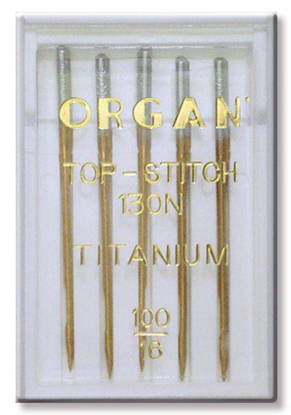 Иглы для швейных машин для отстрачивания top stitch 130/705 H-PD, №100, Titanium, 5 игл, в пенале, 5616100 100, ORGAN