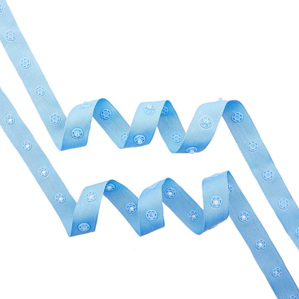 Кнопки пластиковые на тесьме (кн. ⌀ 7мм, тесьма 20 мм, шаг 4 см), цв.голубой, 45.7м