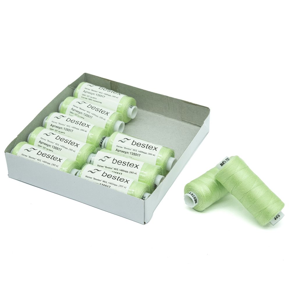 Нитки швейные бытовые Bestex 40/2, 365 м (400 ярд) / 10 кат., 327 яркая мята