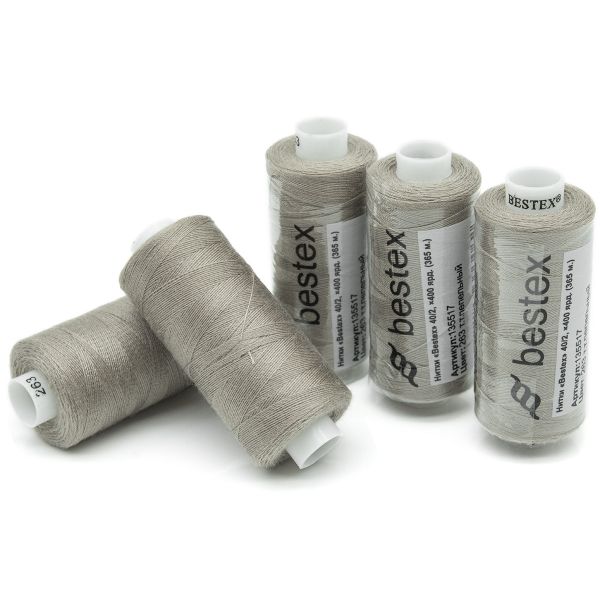 Нитки швейные бытовые Bestex 40/2, 365 м (400 ярд) / 10 кат., 263 пепельно-бежевый