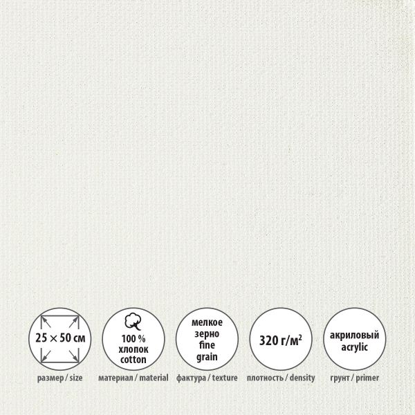 Холст грунтованный на подрамнике 25х50 см, 320 г/м², 2 шт, Плещеевский мелкозернистый, Vista-Artista ACFG-2550