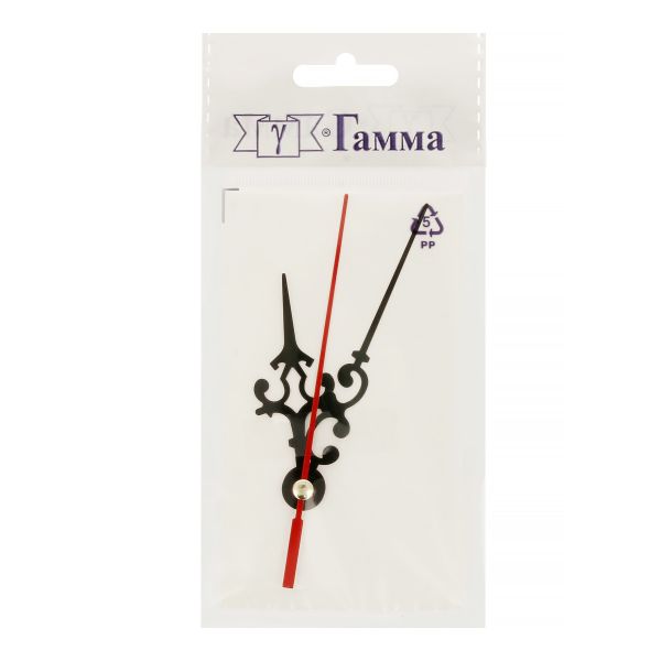 Стрелки для часовых механизмов (часовая/минутная/секундная) ЧМС, 5 шт, 60/88/85 мм, (черный/красный), ЧМС