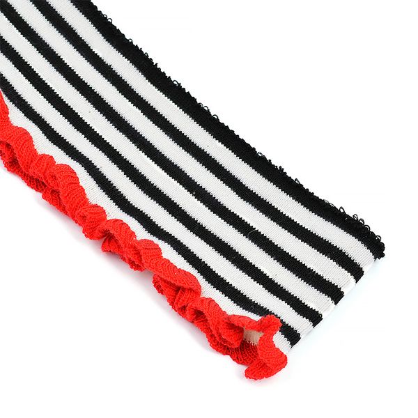 Подвяз (довяз) трикотажный 7.5х80 см, молочный с черными и красной полосами, 100% п/э, 5 штук