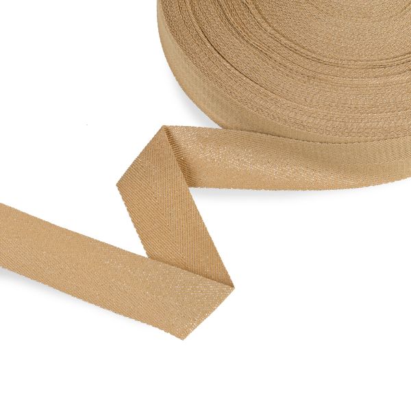 Тесьма (лента) киперная п/э с люрексом 30 мм / 50 метров, бежевый-серебристый/beige-silver, Gamma TPTL-30