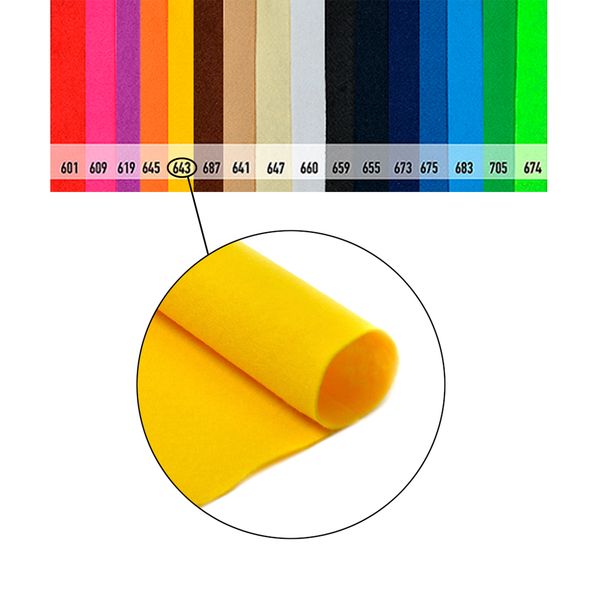 Фетр рулонный мягкий 1.0 мм, 100 см, рул. 10 метров, цв. 643 желтый