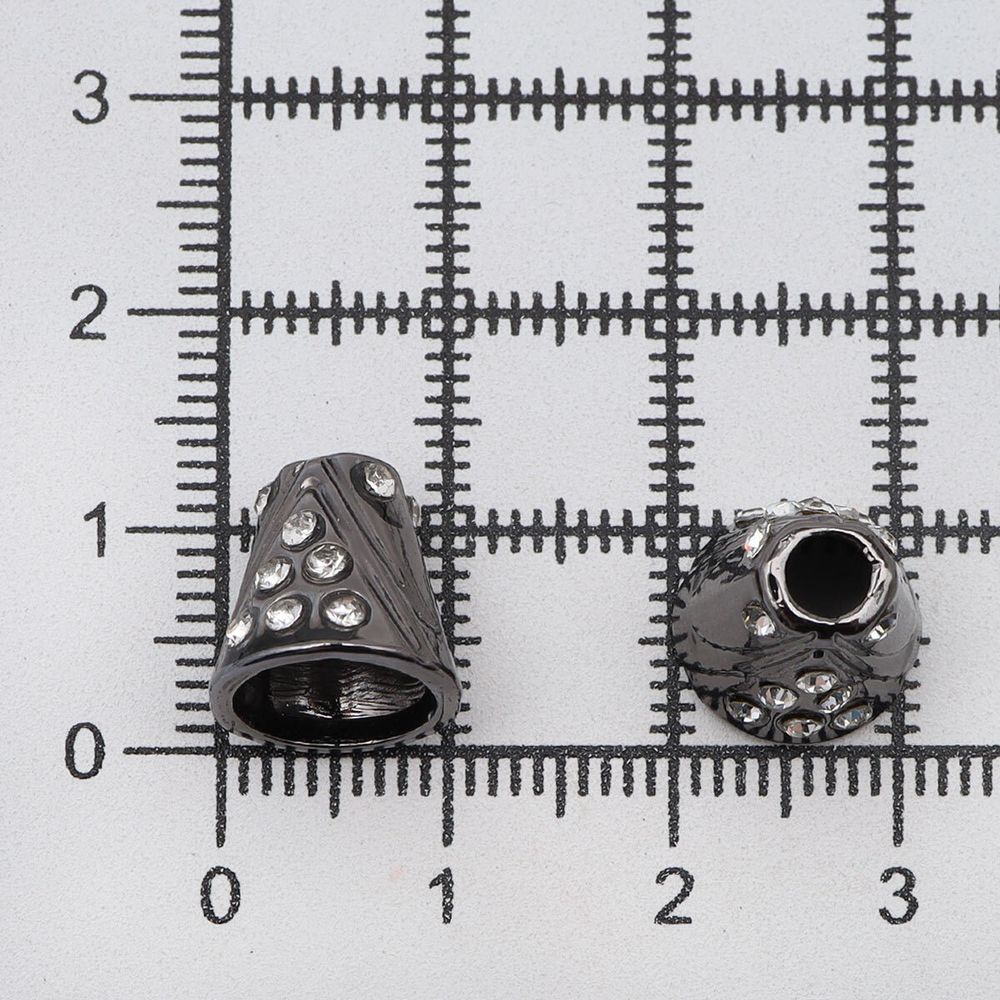 Наконечник для шнура металл колокол со стразами ⌀3,5/8 мм, 11х11 мм (чер.никель), 20 шт