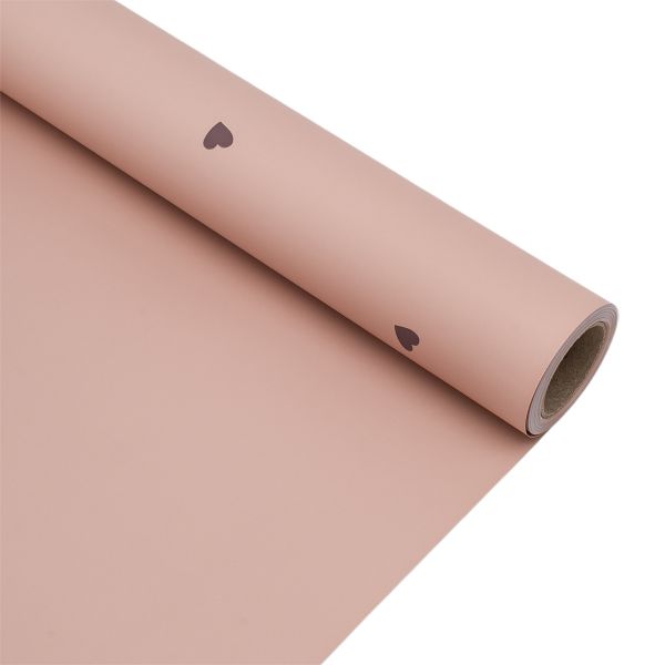 Пленка упаковочная для цветов и подарков Сердечки, 65 мкр, 58см / 10м ± 5% (VH2557 розовый с фиолетовыми сердечками)