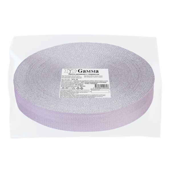 Тесьма (лента) киперная п/э с люрексом 30 мм / 50 метров, сиреневый-серебристый/lilac-silver, Gamma TPTL-30