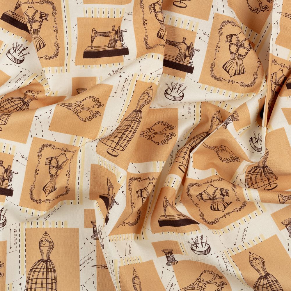 Ткань для пэчворка Peppy Век моды панель, отрез 60х110 см, 146 г/м², ВМ-03 бежевый, Peppy