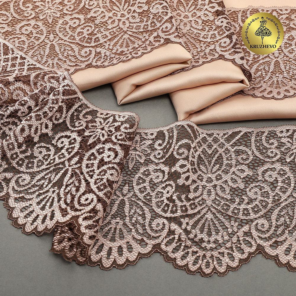 Кружево эластичное (стрейч) 110 мм, 40992PP цв.бежевый, 3 метра, Kruzhevo