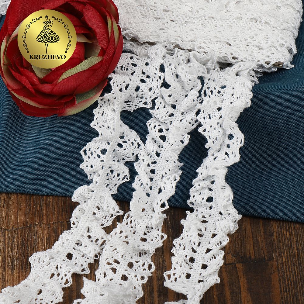 Кружево вязаное (тесьма) 30 мм / 10 метров, на резинке, цв.02 белый, Kruzhevo